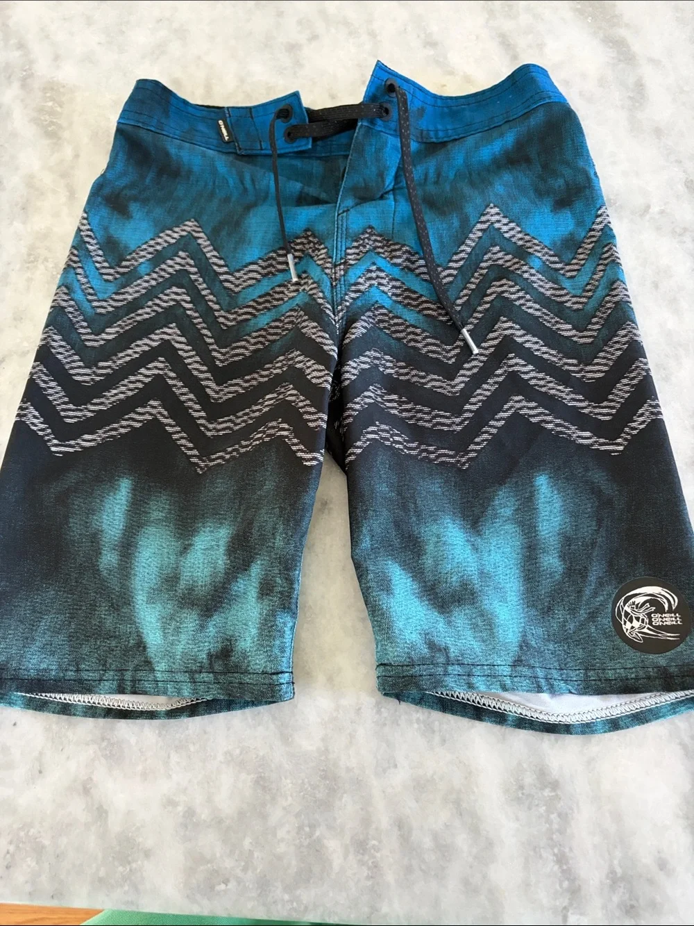 O'Neill Teal and Black Chevron Kids Swim Trunks